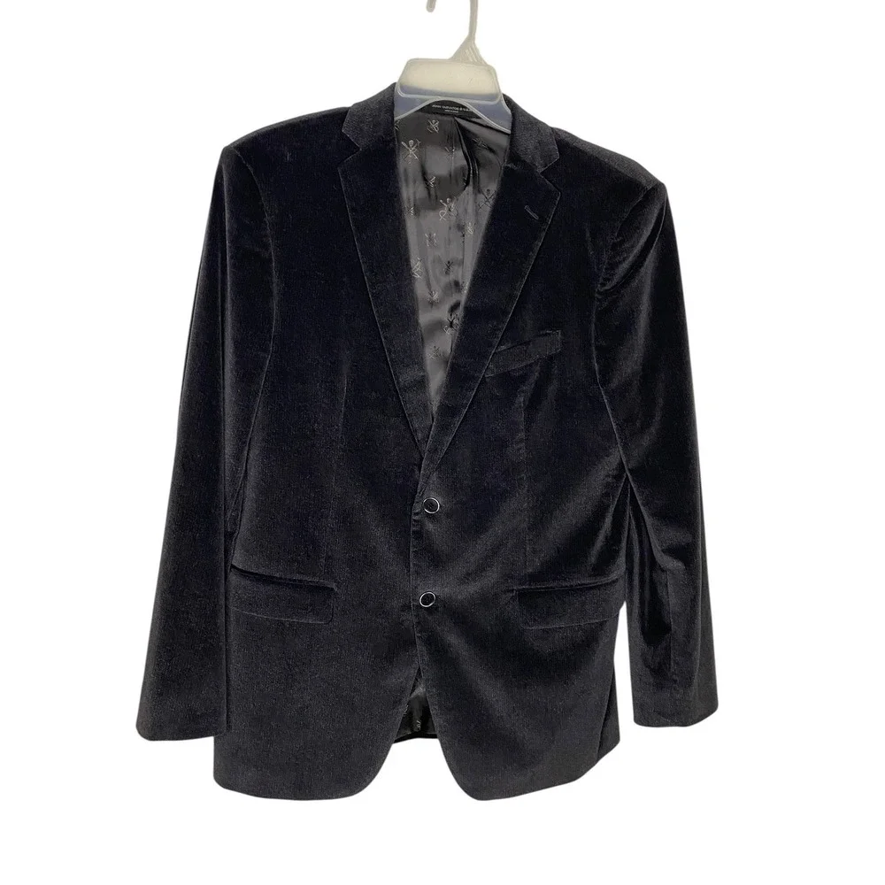 John Varvatos USA Mens Deep Grey Velour Blazer Bleecker JN 44L 2-Button Coat